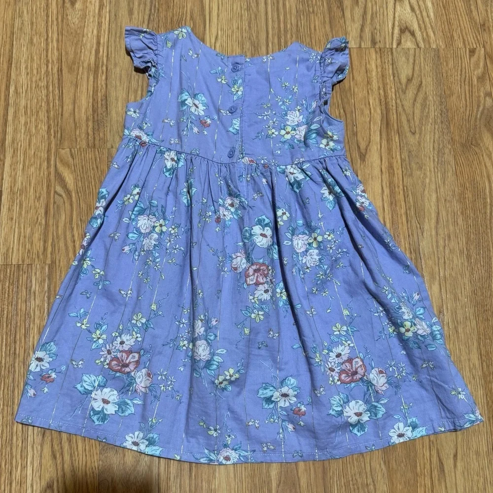 Oshkosh Floral Purple Lavender Dress Ruffle Sleeve Toddler Girl 4T - Picture 2 of 5